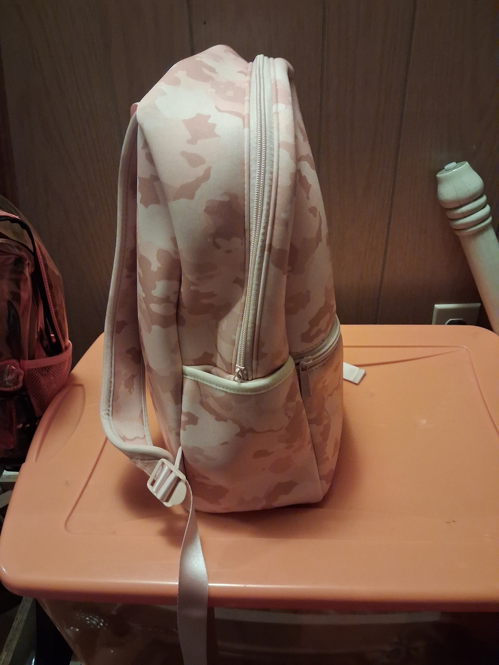 SNOOPY! Large Peach Stone Washed Camo  Backpack with Snoopy On Doghouse. - Picture 3 of 4